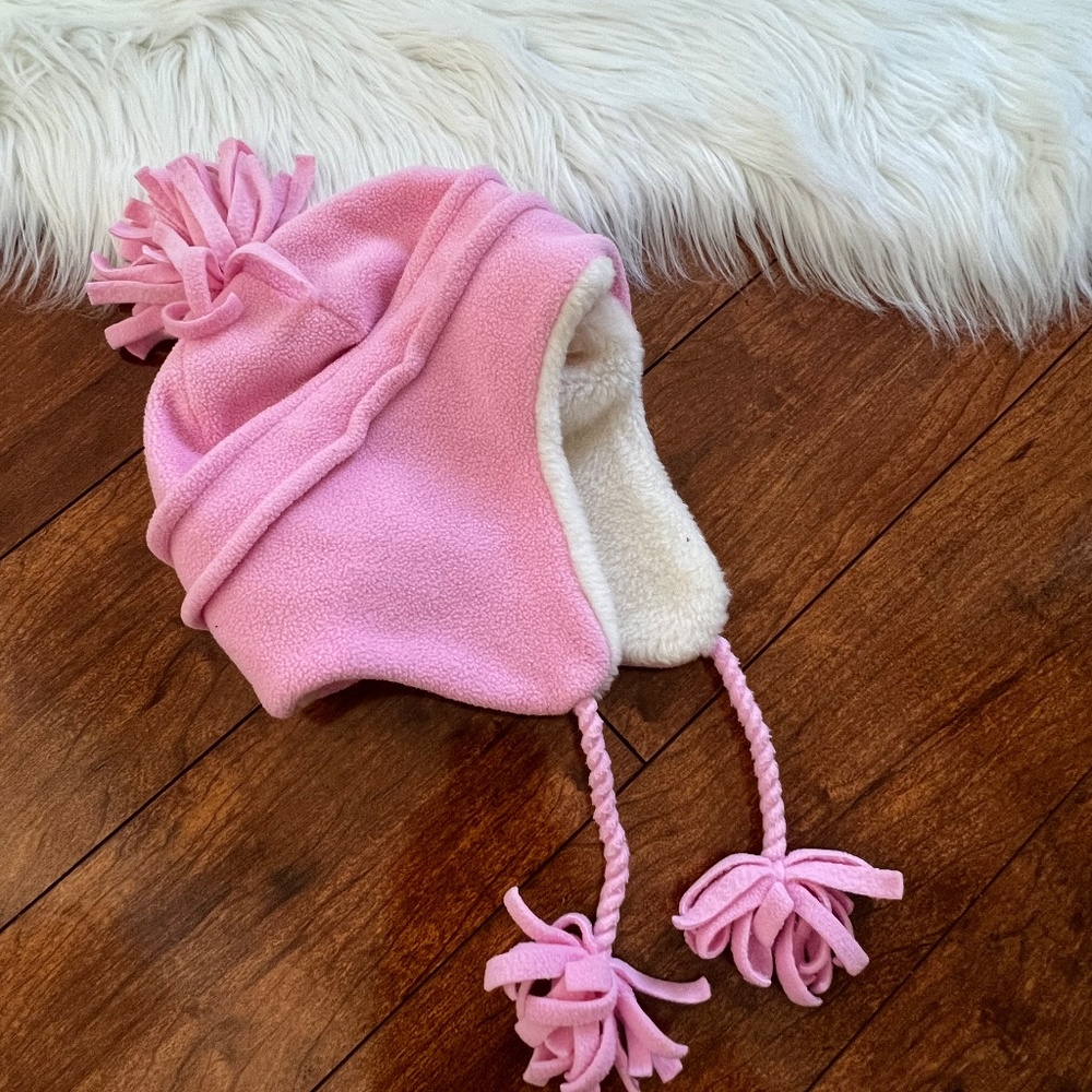 Girl's Pink Pom Pom Fleece Winter Hat
